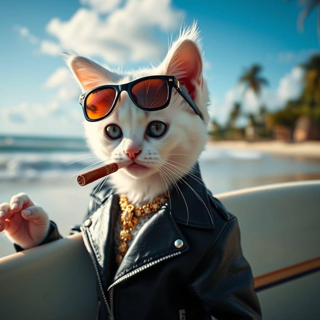Gangsta Kitten in Shades and Leather Jacket
