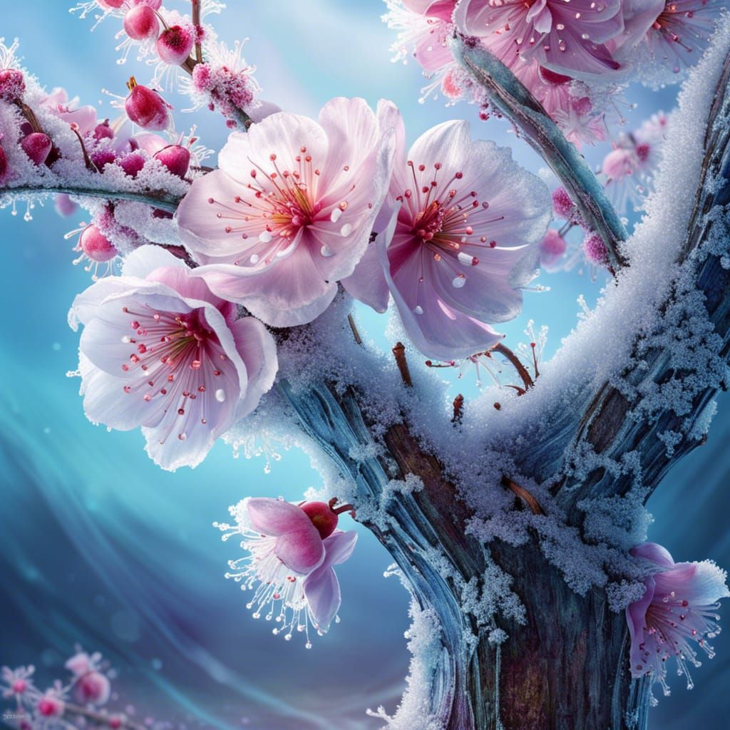 Enchanting Cherry Blossom Portrait in Detailed Matte Paintin...
