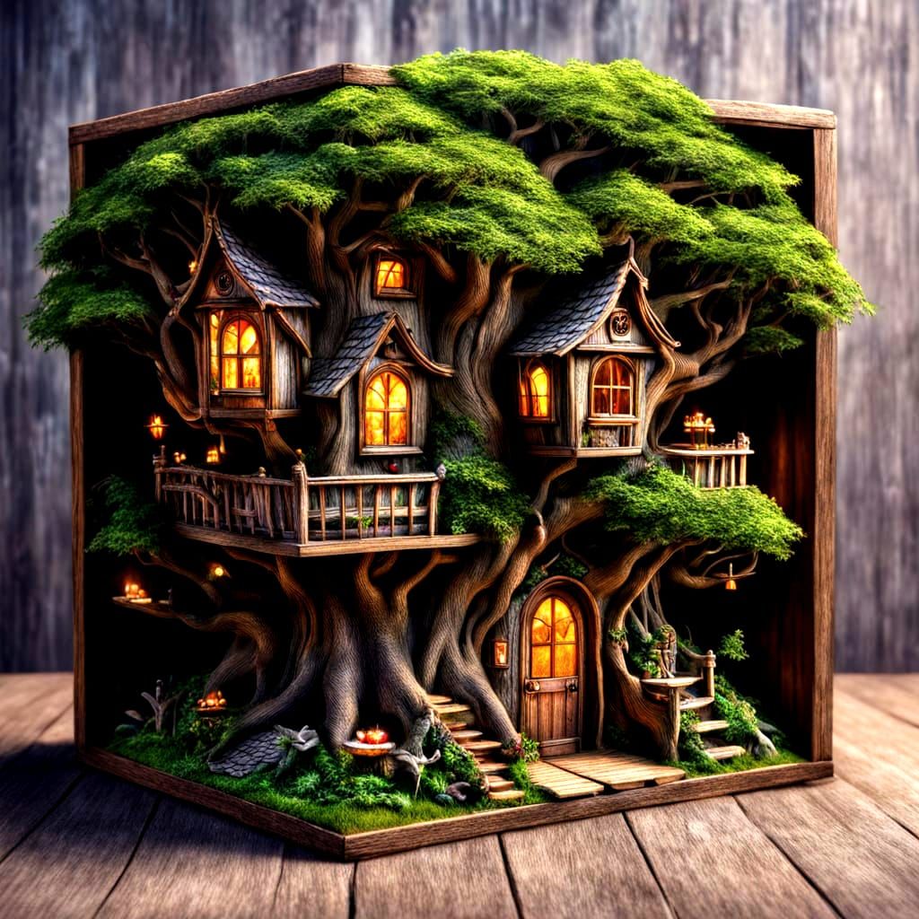 Intricate Fairy Tree House Box in Hyperrealistic Style