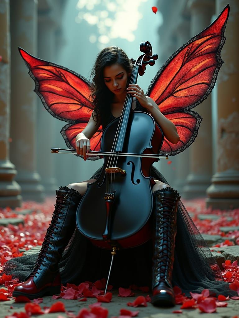 Gothic Fairy in Ruins with Punk Boots