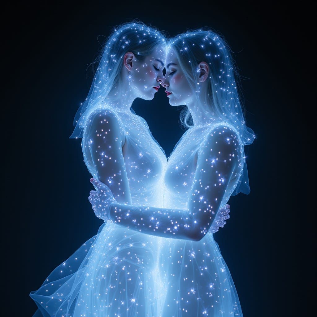 Iridescent Laser Light Embrace in Bioluminescent Style