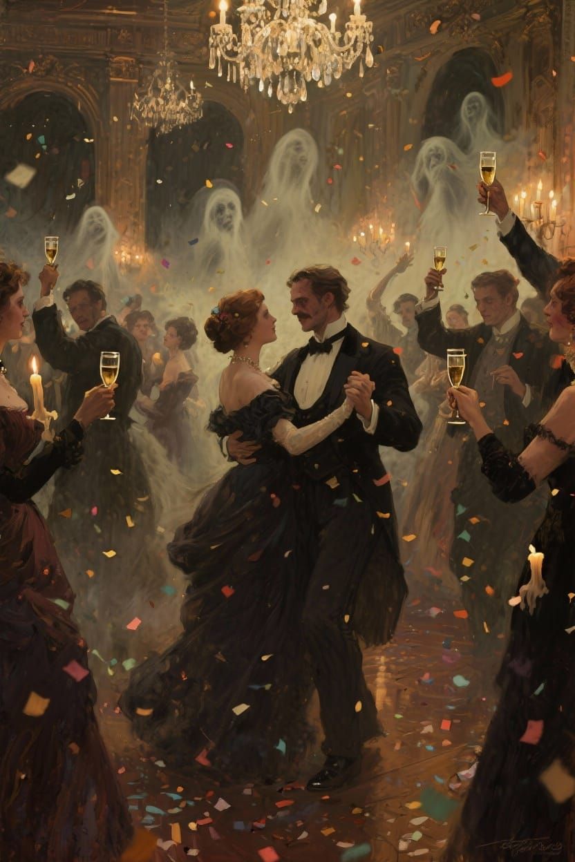 Haunted Vintage Ballroom Party Oil Painting