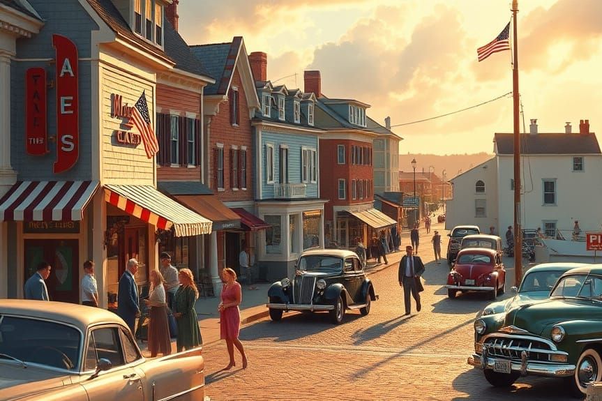 Nostalgic 1950s New England Town Square
