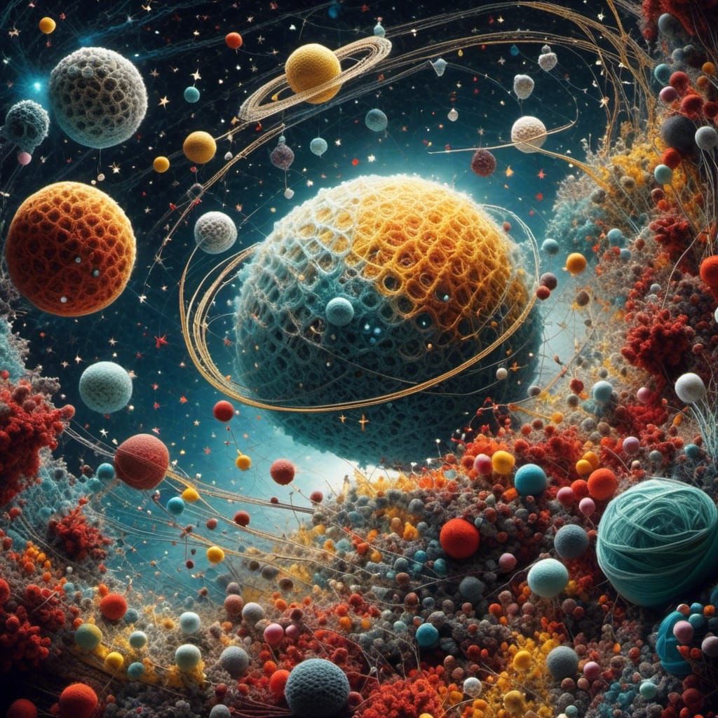 Crochet-Style Outer Space Scene with Planets