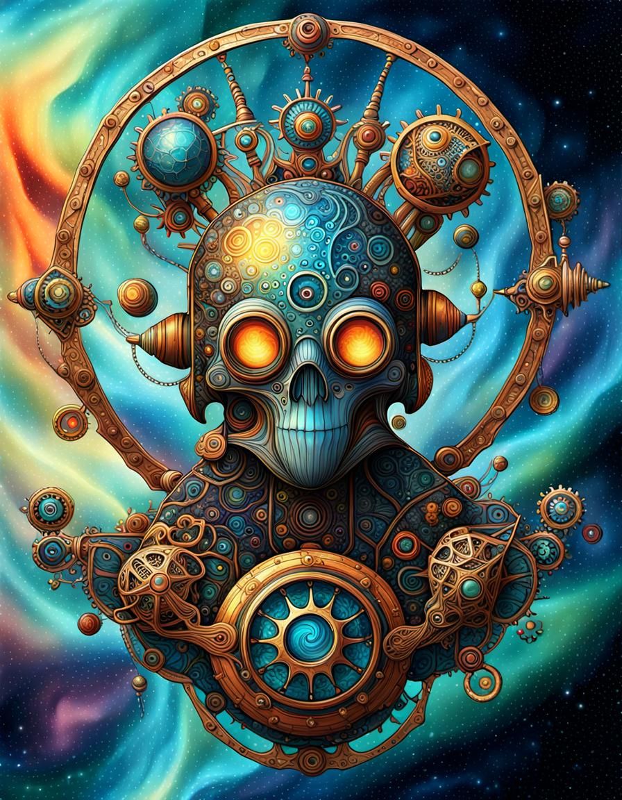 Steampunk Alien in Watercolor Space Art
