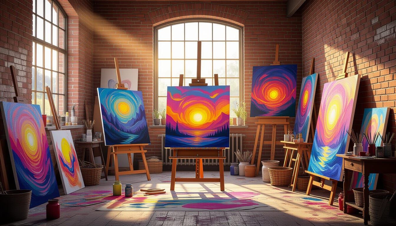 Artist's Studio Filled With Masterpieces in Moody Lighting