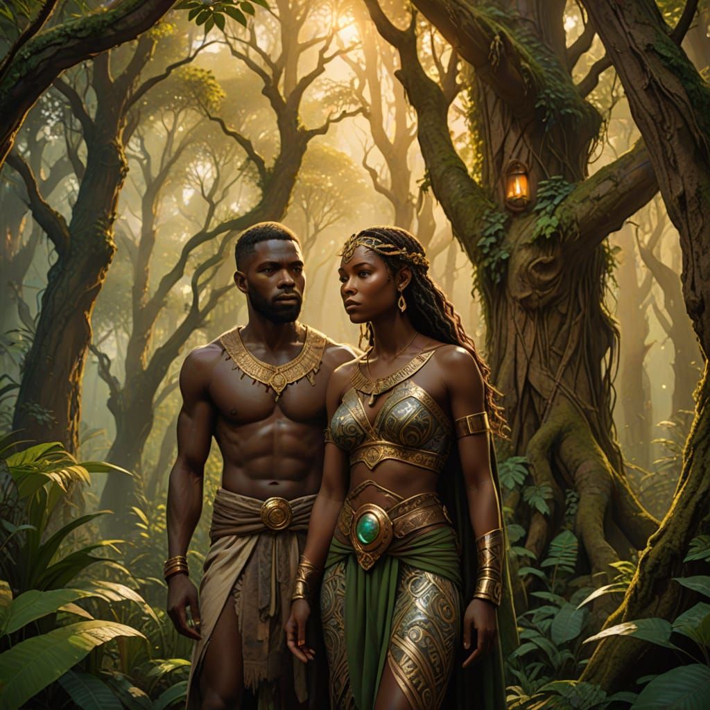 Couple in Mystical Forest, Fantasy Art