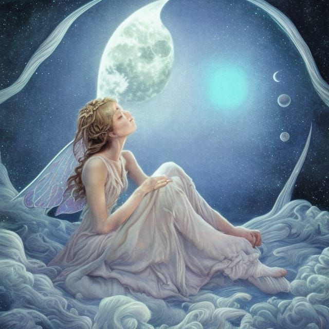 Fairy Moonlit Reflection: A Hyperrealistic Digital Painting