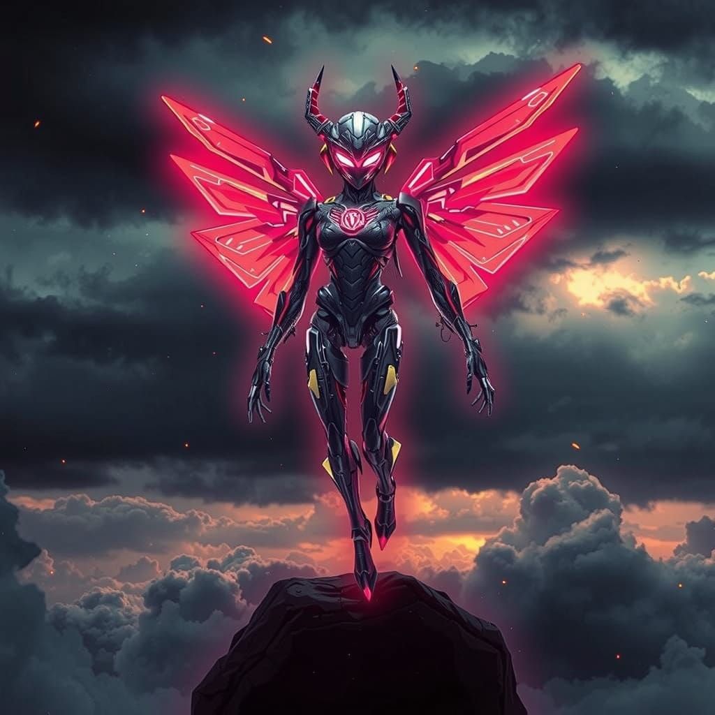 Cyberpunk Battle Robot Soars Through the Skies