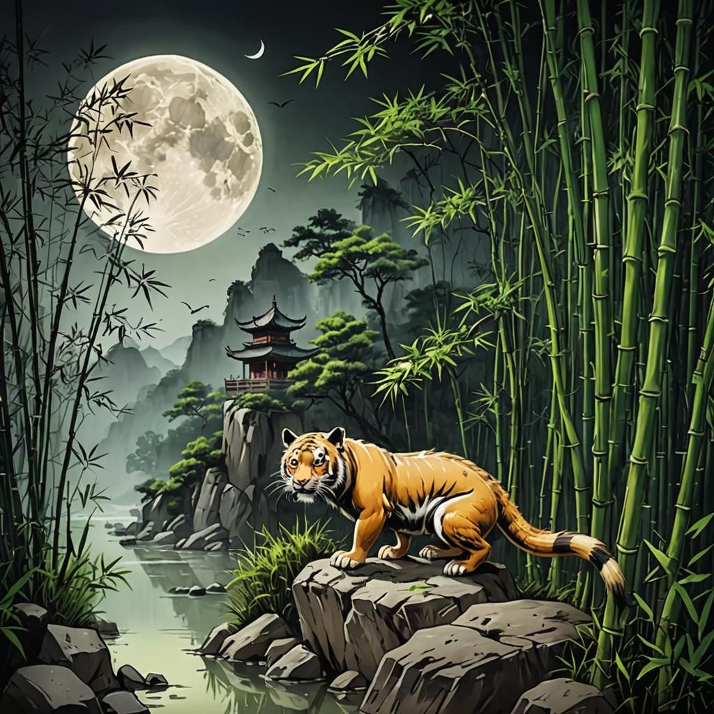 Chinese Landscape with Crouching Tiger and Dragon