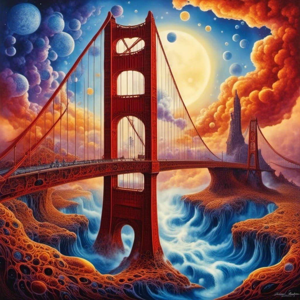 Surreal Golden Gate Bridge in Fantasy Style