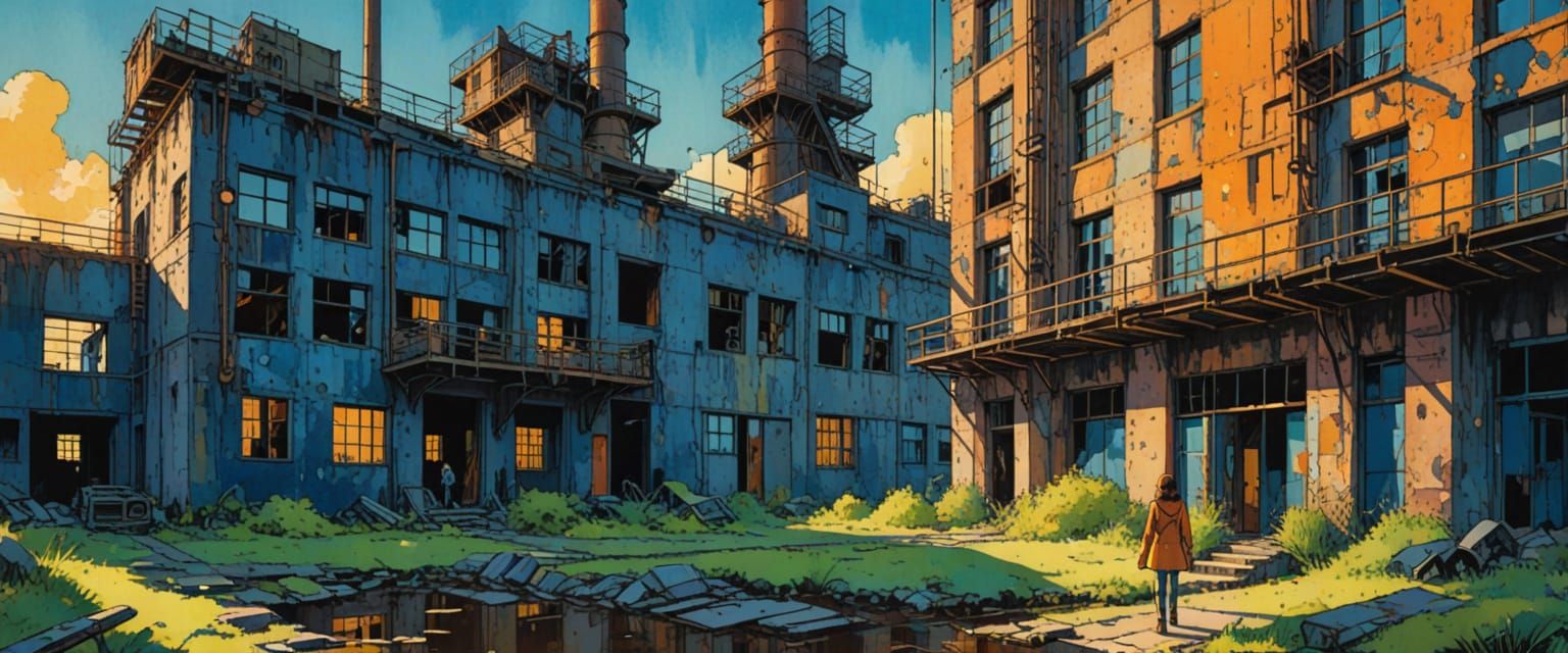 Exploring Abandoned Factory in Comic Book Style