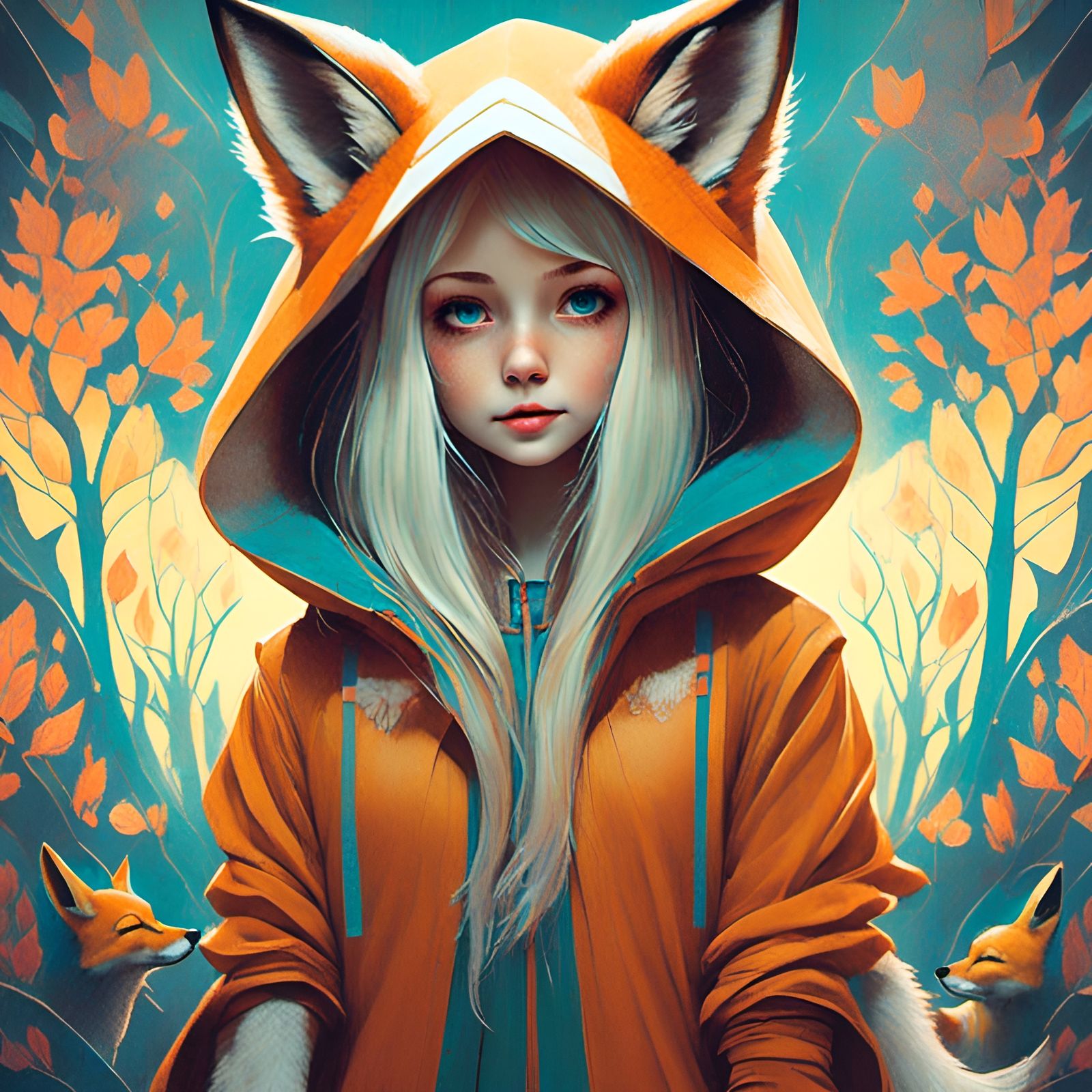 Girl with Fox Hood in Room, Fantasy Portrait