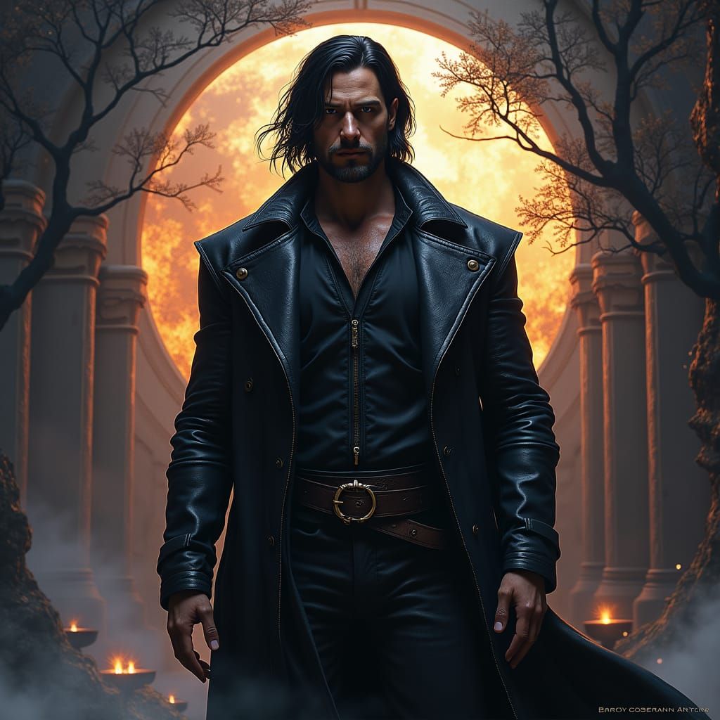 Fantasy Man in Leather Coat Digital Art