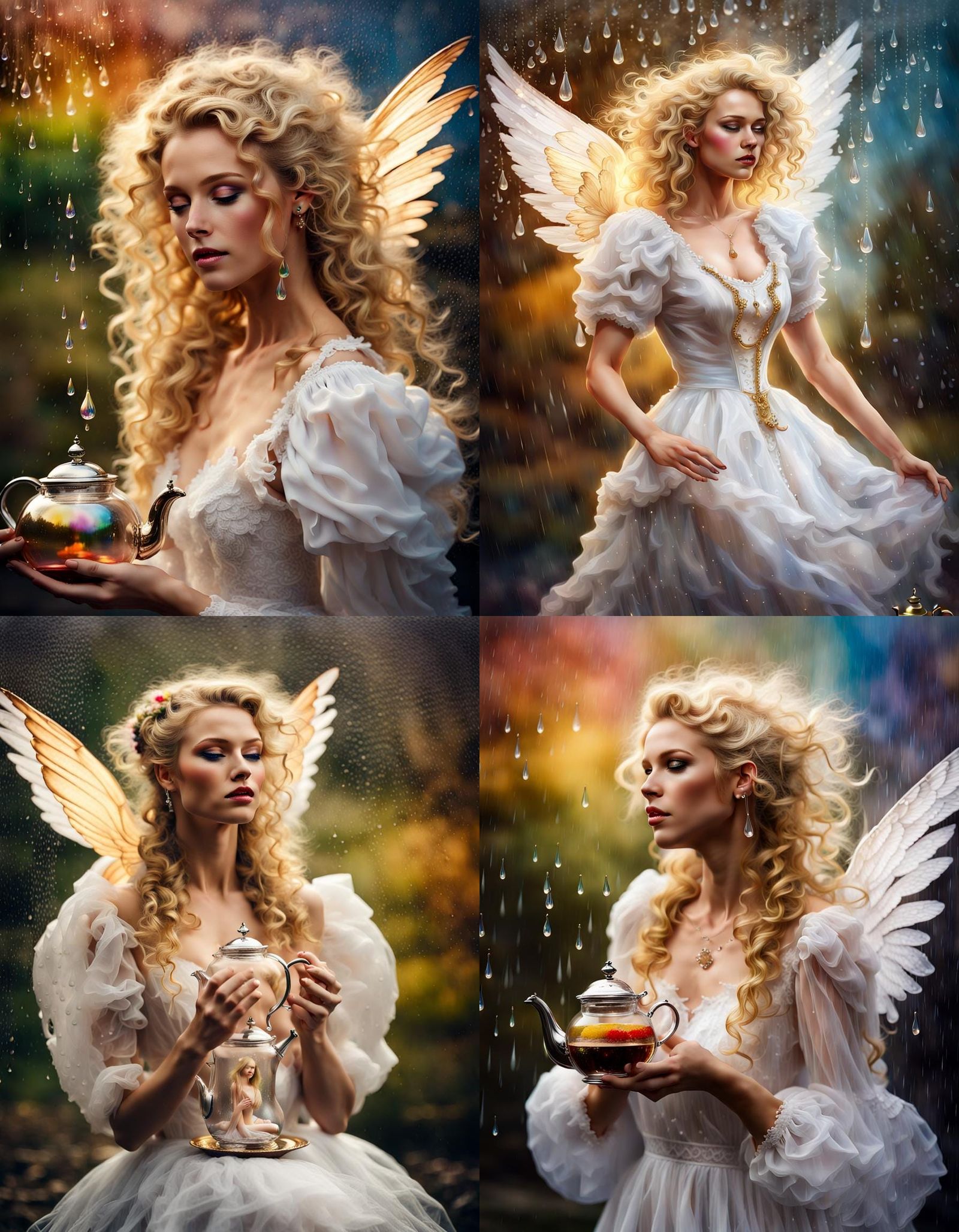 Victorian Lady in Teapot with Golden Rain