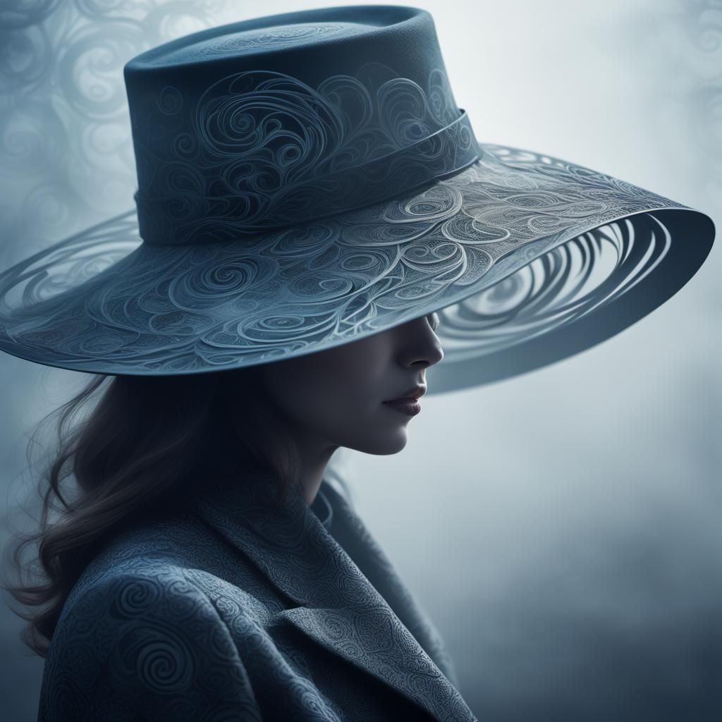 Mysterious Woman in Mist with Geometric Patterns