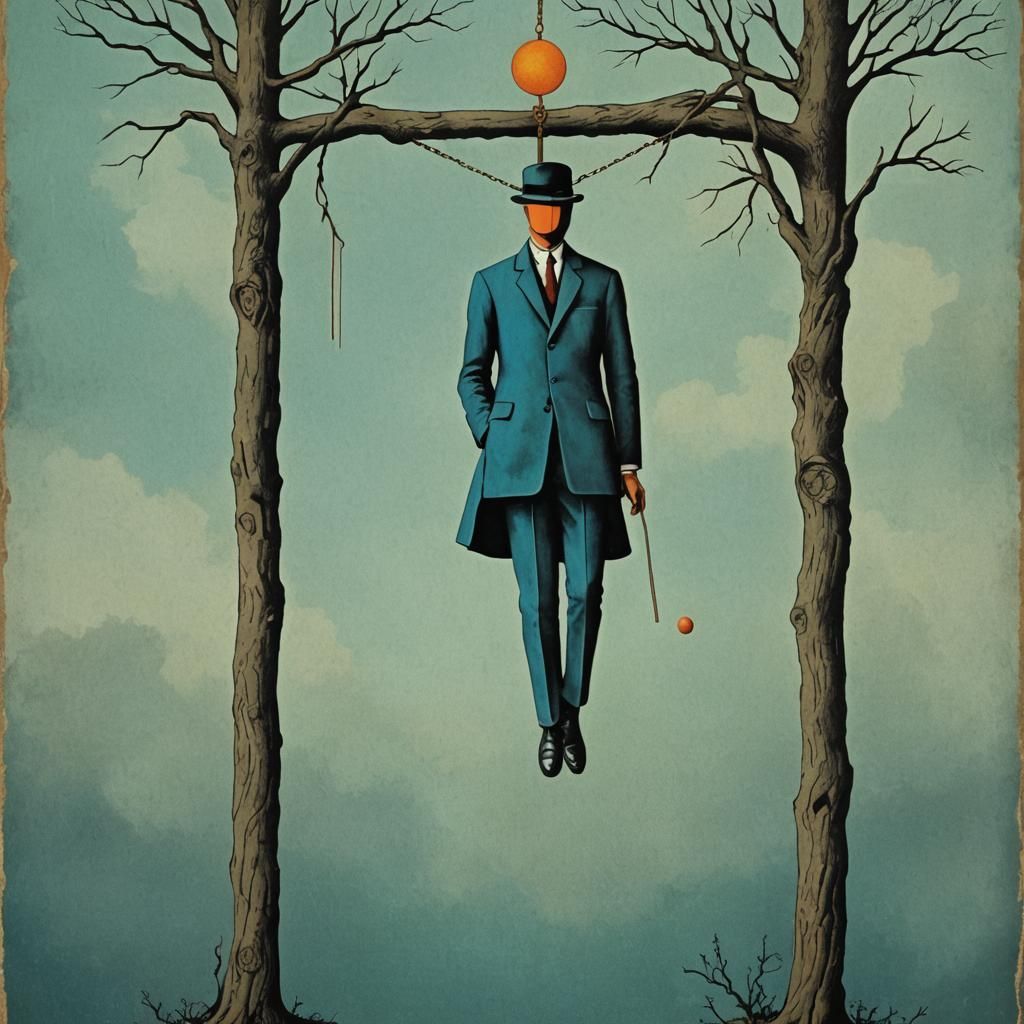 Magritte Style Tarot Card: The Hanged Man