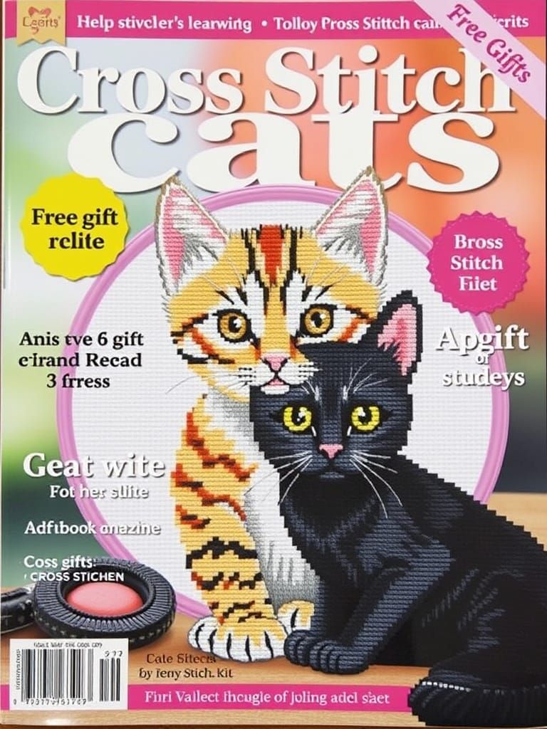 Vibrant Cross Stitch Cats Magazine Cover