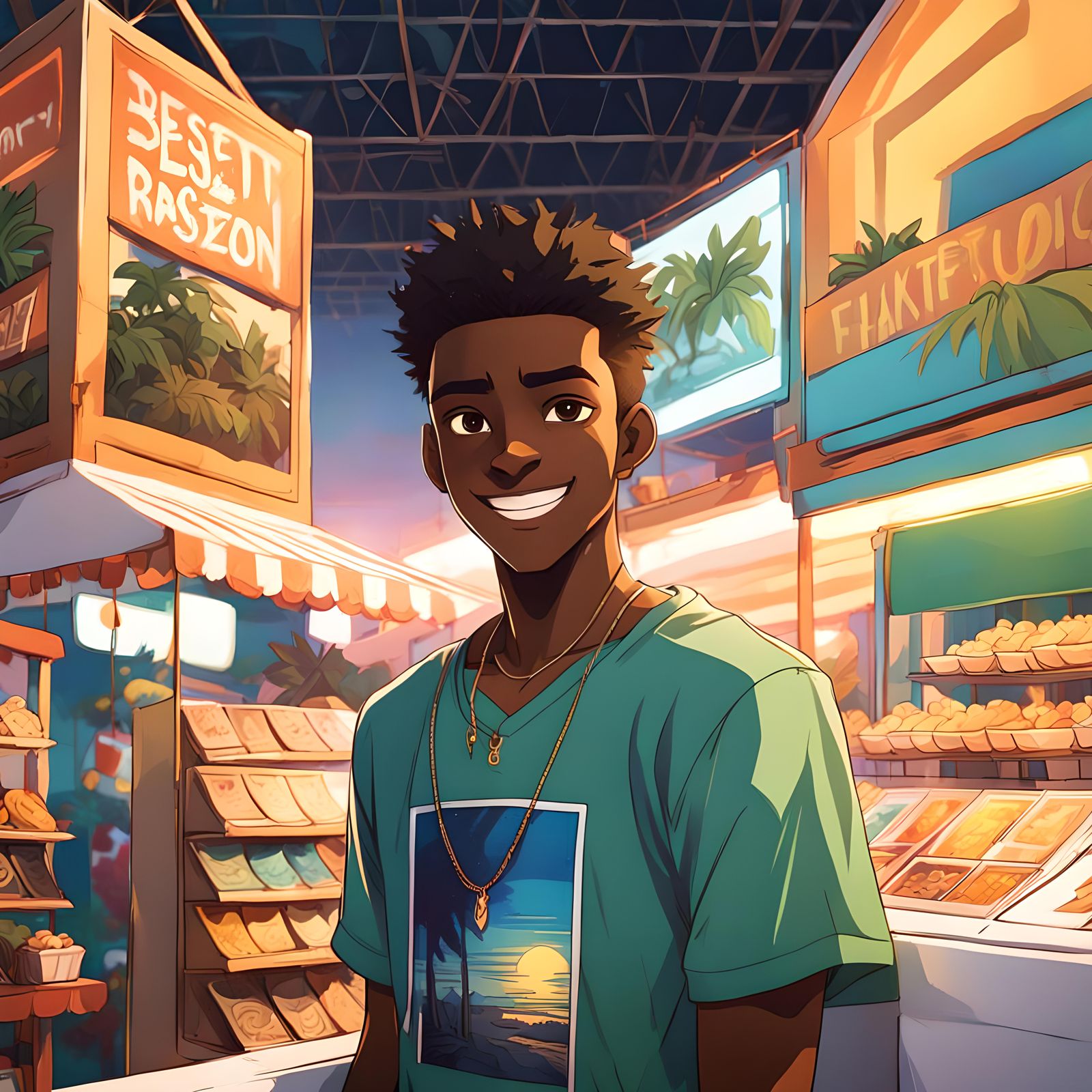 Anime Teen in Amazon Rainforest at Sunset