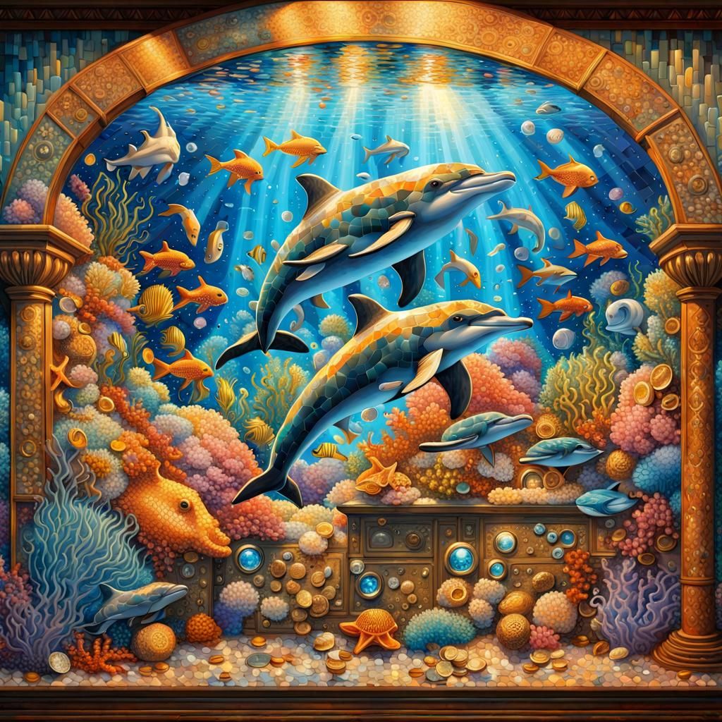 Underwater Oceanic World in Roman Mosaic Style