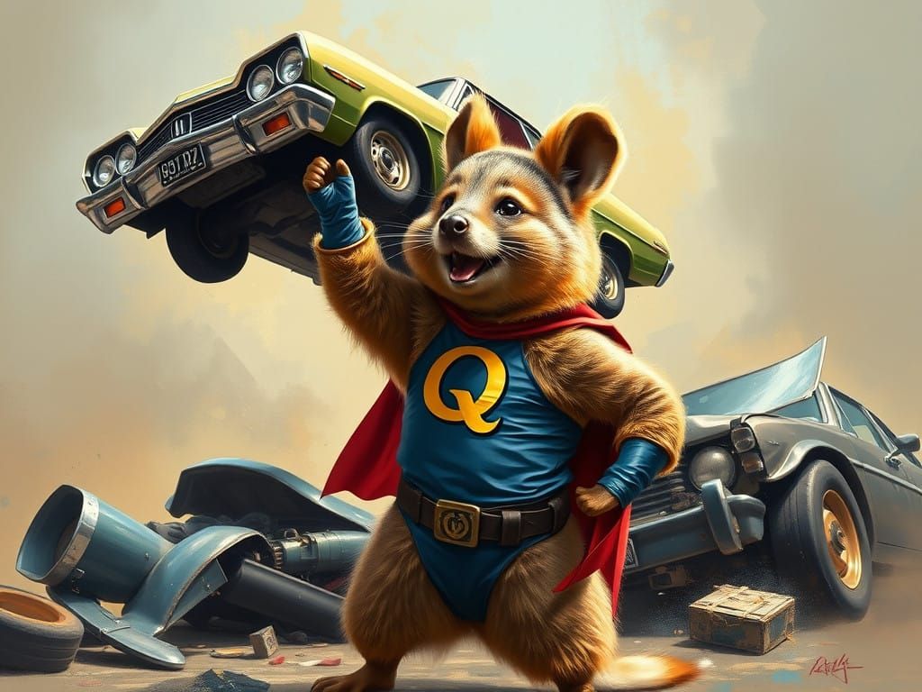 Hyper-Realistic Quokka Superhero in a Dynamic Comic Book Sce...