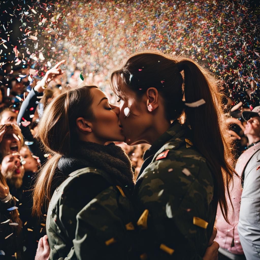 Soldier's First Kiss at Midnight Celebration