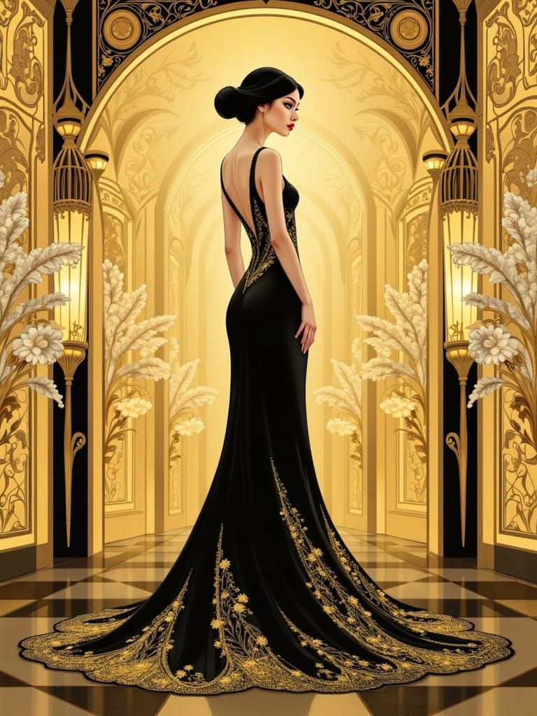 Ethereal Art Deco Portrait in Golden Splendor