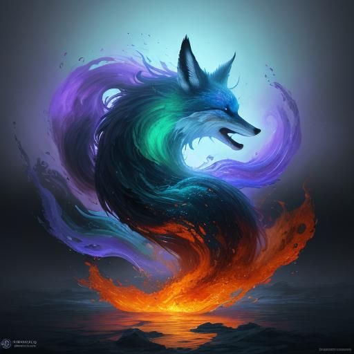 Fox Conjures Water and Fire: Fantasy Concept Art