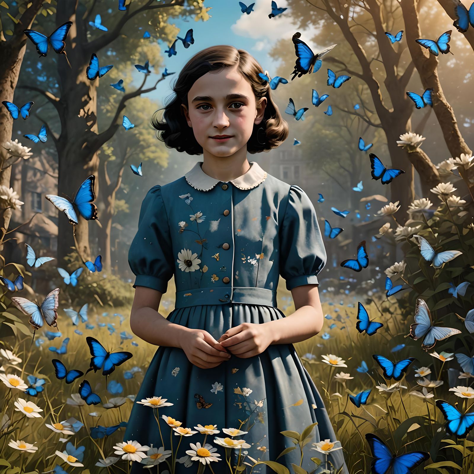 Anne Frank in Meadow: Detailed Matte Painting