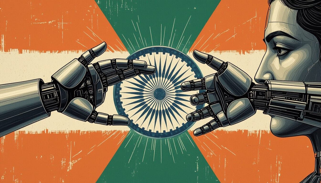 Human and Robot Hands Converging: Charcoal Drawing