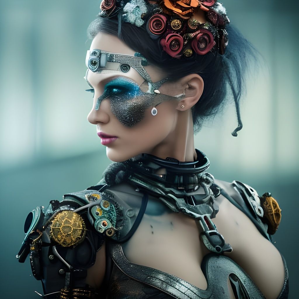 Dystopian Cyberpunk Beauty in Ornate Armor