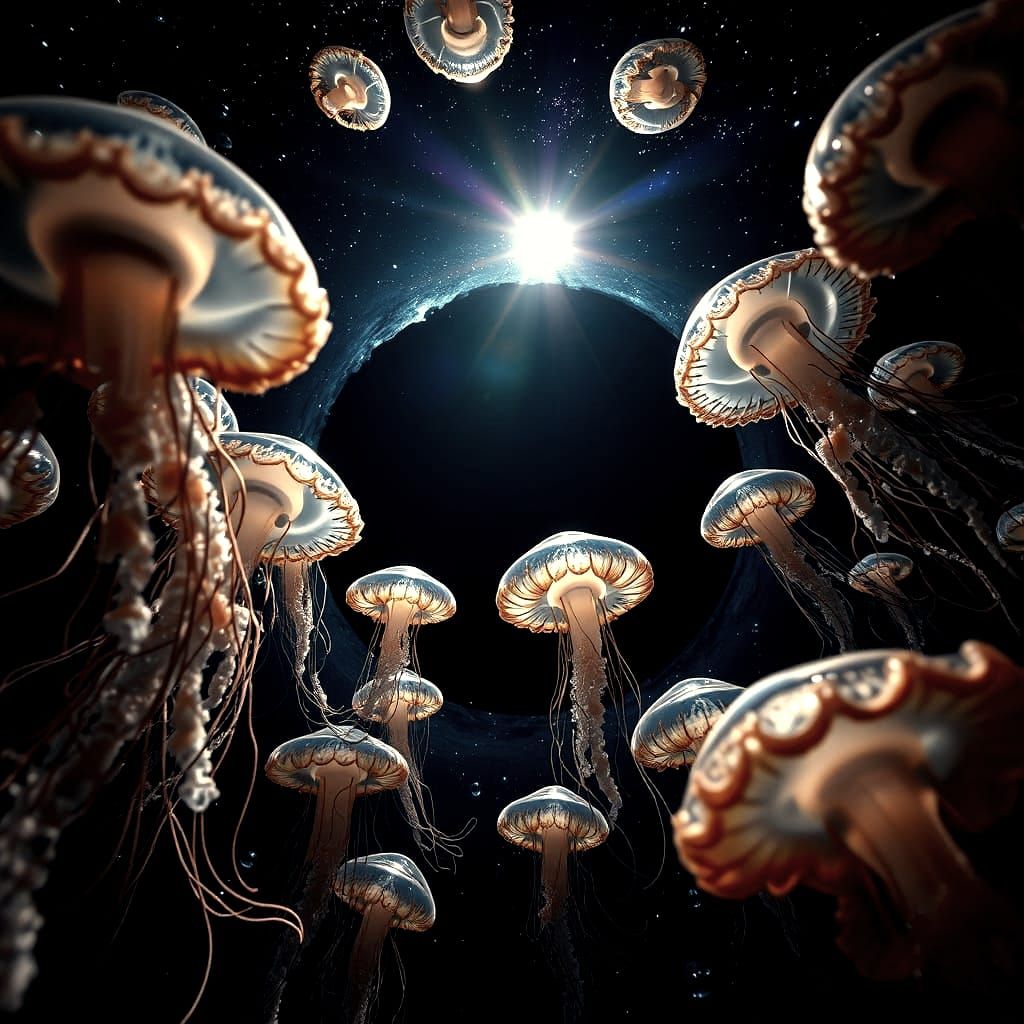 Alien Jellyfish Entering Black Hole: Cinematic Sci-Fi