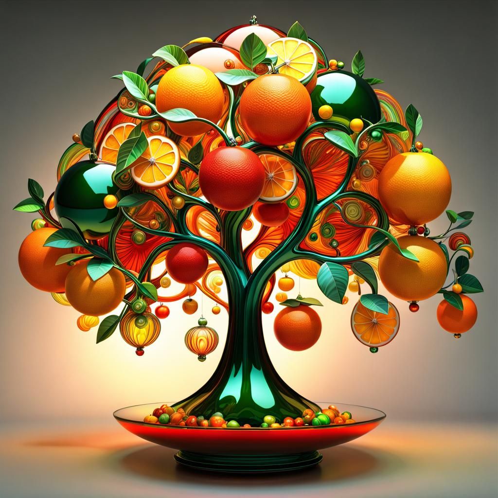 Glass Tree in Fantastic Garden, 3D Digital Art