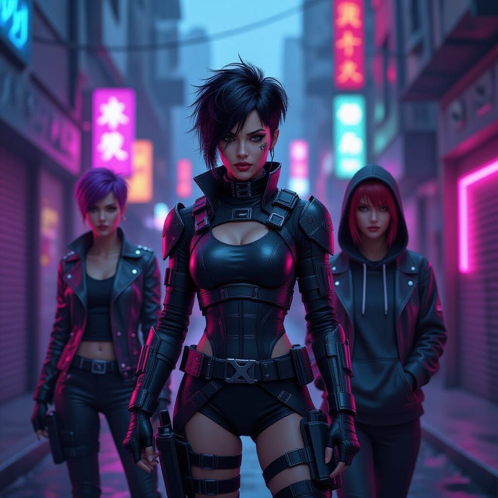 Cyberpunk Rebels Fight in Neon City Alley