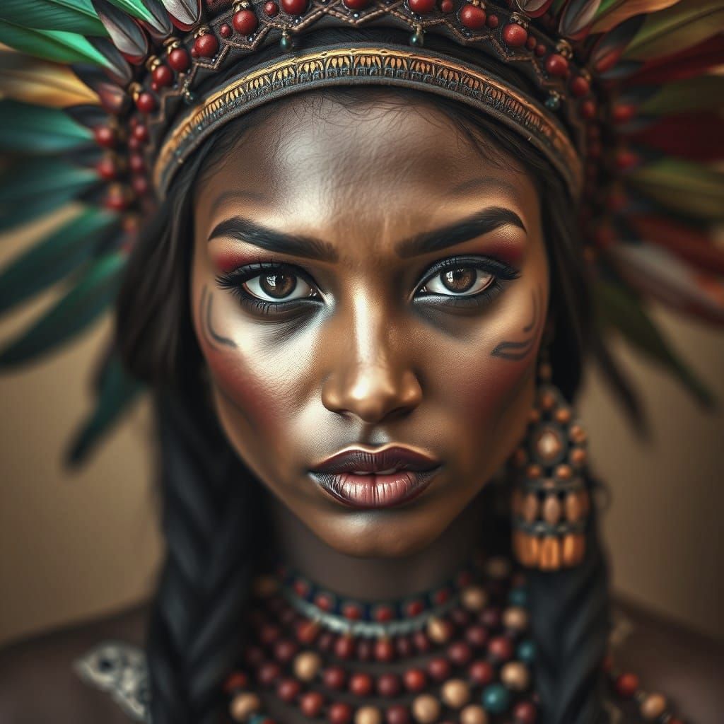 South-American Tribal Goddess in Vibrant Headdress