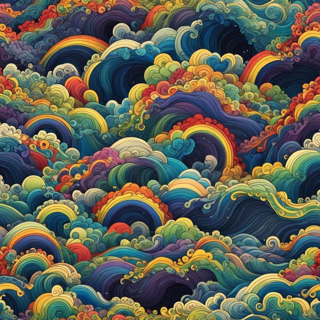 Rainbow Over the Sea with Fractal Elements