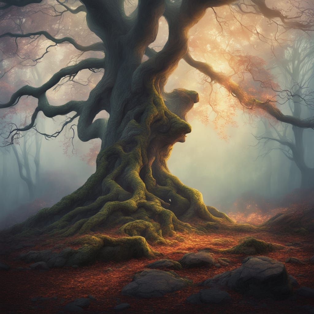 Enchanting Misty Forest Landscape in Ethereal Oil Painting S...
