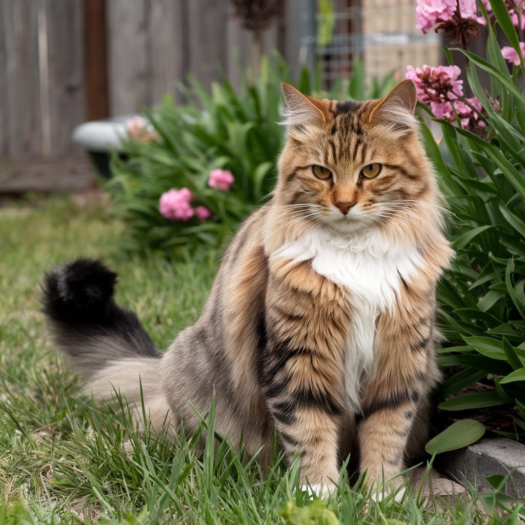 Tabby Cat in Garden Photo