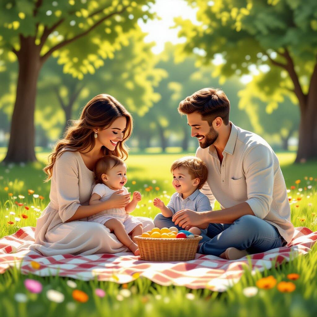 Pixar-Style Family Picnic in a Sunlit Park