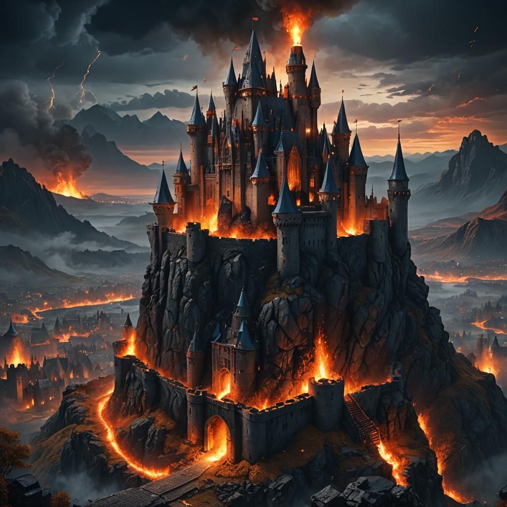 Dark Fantasy Castle Withstands Stormy Night