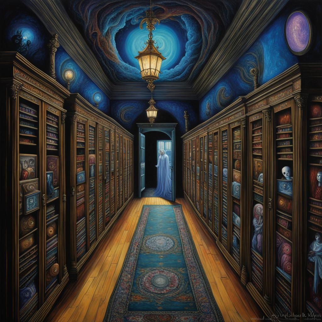 Haunted School Hallway with Ghosts in Magic Realism