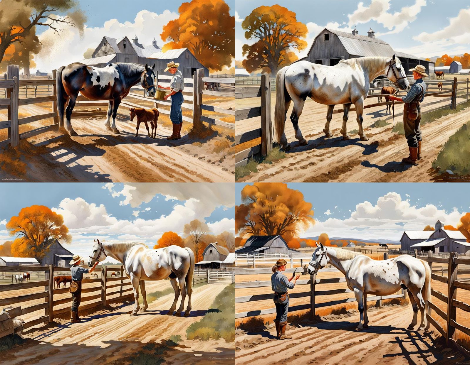 Farm Scene with Horse in American Realism Style