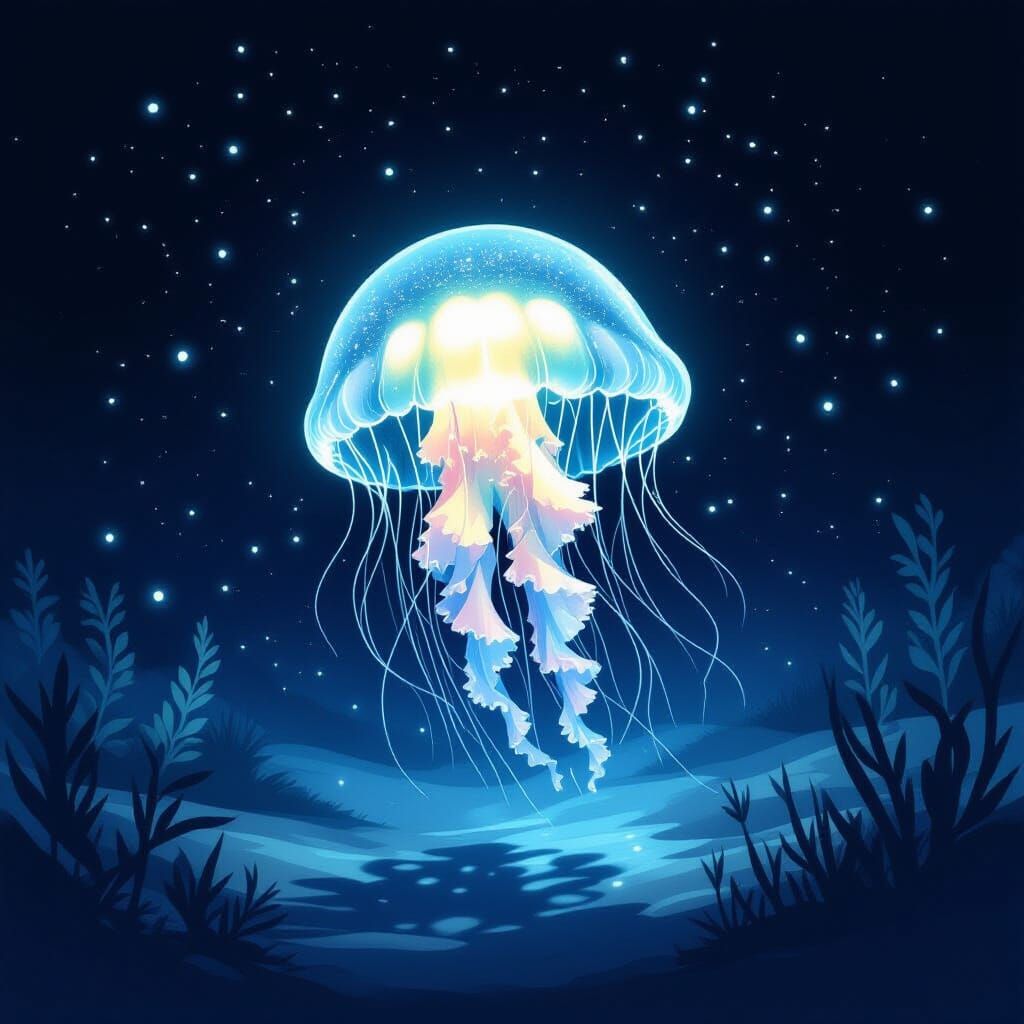Bioluminescent Jellyfish in Dreamlike Watercolor Style