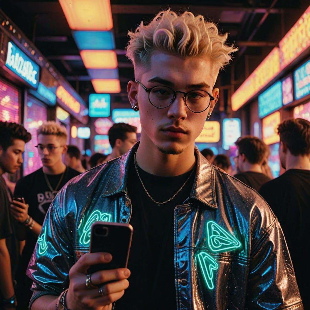 Grunge Aesthetic Guy Shines at the Disco in Neon Lights