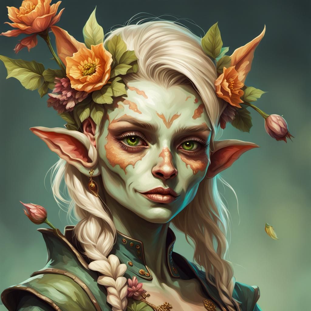 Beautiful Goblin Woman Portrait in Hyperrealistic Style