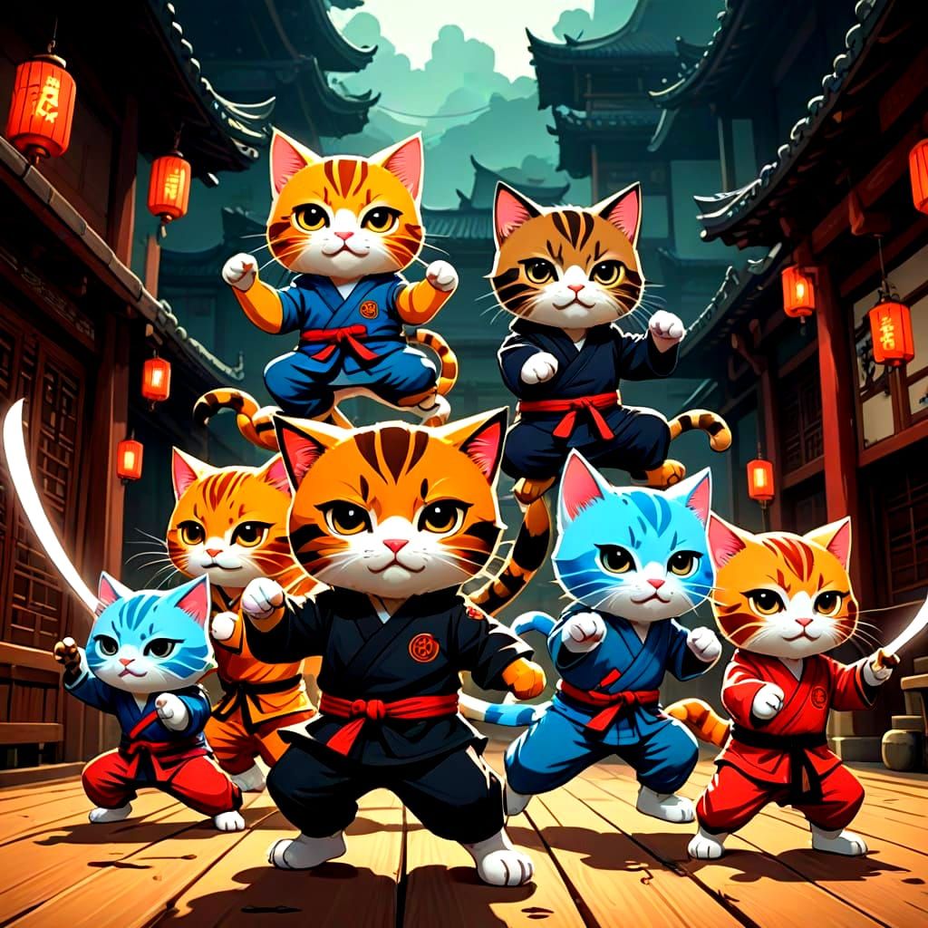 Kung Fu Kittens in Manga Anime Style
