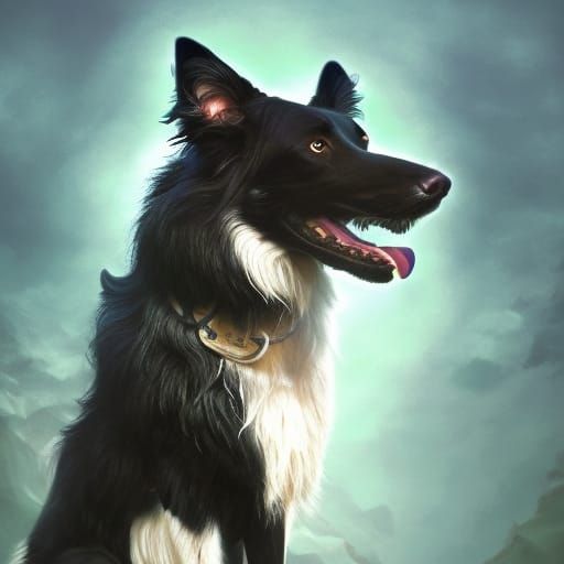 Anthropomorphic Border Collie Portrait in Detailed Digital P...