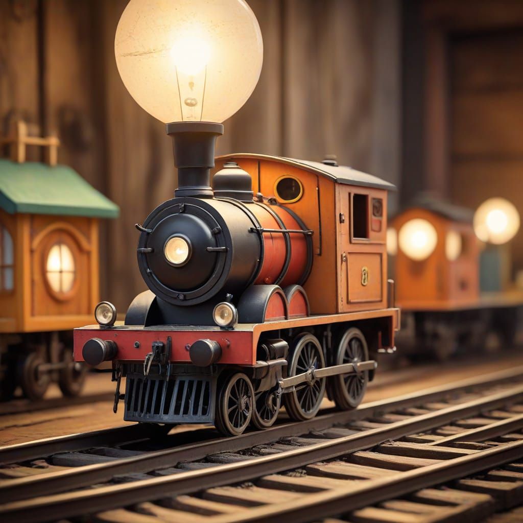 Vintage Toy Trains Illustration in Whimsical Style