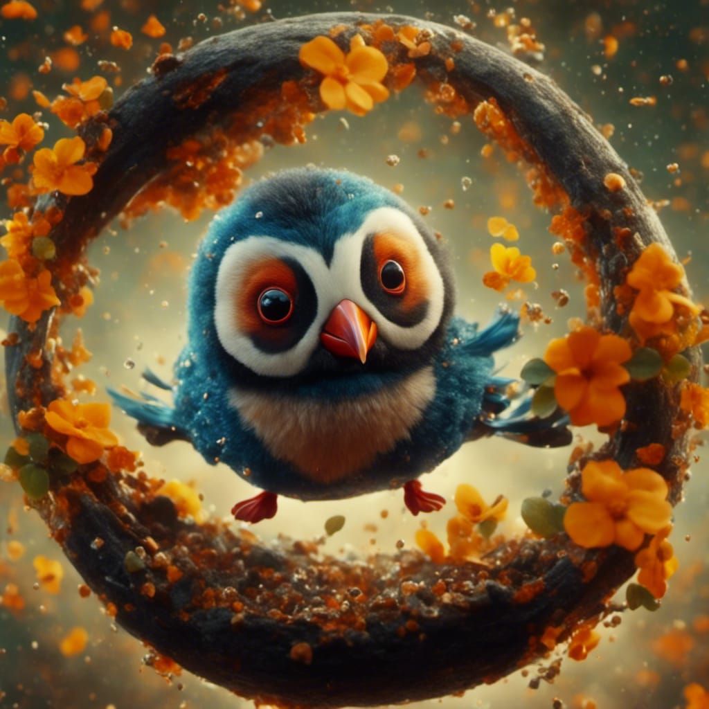 Puffin Birds Fly From Earth in Hyperreal Style