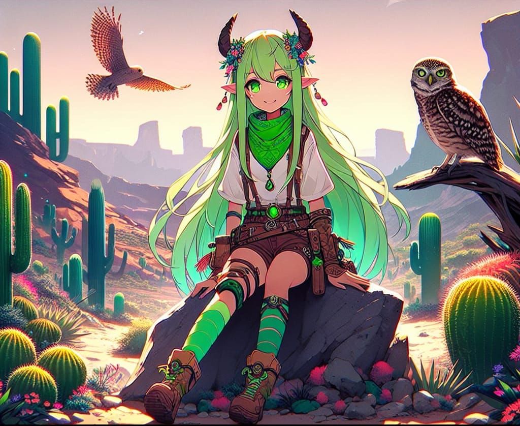 Anime Satyr Girl in Desert Landscape
